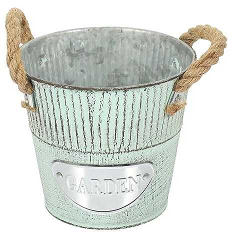ibasenice Maceta Vintage de Hierro Cuerda de Yute, Cubo Rústico para Flores Secas, Resistente al Desgaste Roturas, Adecuado para Decorar Balcón o Salón