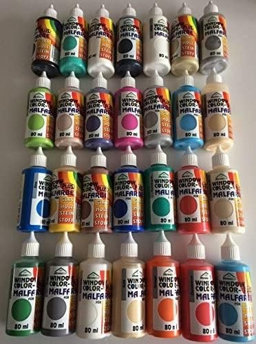 Ahrenshof GmbH Window Color 80ml 28 Farben Fenstermalfarbe inkl.4 Konturenfarben Starter Set