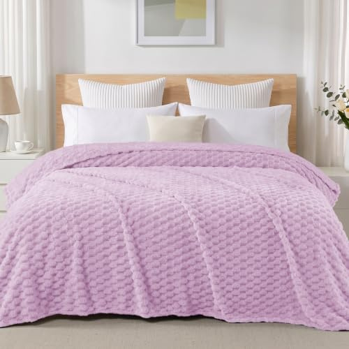 Exclusivo Mezcla 3D King Size Fleece Blanket for Bed Sofa, Lilac Purple | Super Soft Lightweight Plush Bed Throw for Adults, Decorative Fluffy Bed Blanket for Living room, All Season Use, 230x265 cm