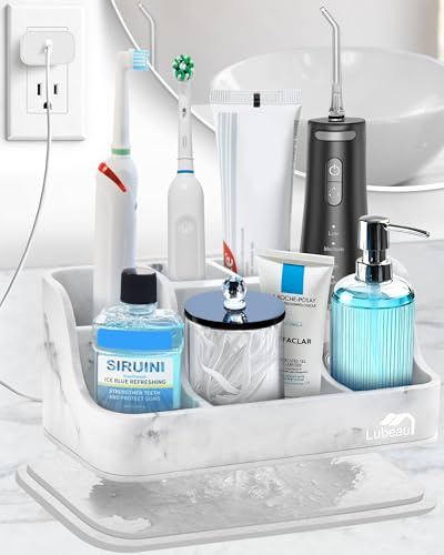 Zahnbürstenhalter für Badezimmer, Lubeau 6-Fach-Halter für elektrische Zahnbürsten und Zahnpasta, schnell trocknend, stilvolles Accessoire für den Waschtisch im Badezimmer – Marmorweiß