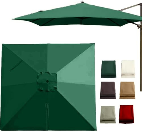 10ftx10ft Cantilever Patio Umbrella Replacement Fabric 8 Ribs Square Yard Umbrella Canopy Anti-UV Market Backyard Parasol Cover Replacement Cloth(Dark Green, Single top 3 m (10ft))