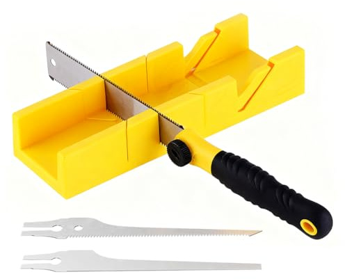 Gehrungssäge Set, Gehrungslade mit 3 Austauschbaren Sägeblättern, Schneidlade für Holz und Kunststoff, 22.5, 45, 90 Grad Mehrwinkelschnitt, für Heimwerken, Möbelbau und Modellbau