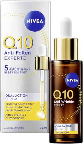 NIVEA Q10 Anti-Falten EXPERTE Dual Action Serum, Gesichtsserum mit Glycostop und Kreatin gegen Falten, Anti-Age Serum für straffere Haut (30 ml)