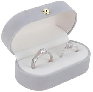 Hudiepan Écrin à Bague à Double Fente, Boîte De Bague en Velours À sous De Luxe, Porte Alliance Mariage en Velours Ovale, pour Mariage, Fiançailles, Cadeau, (Gris), 7,3 x 4,0 x 3,0 cm