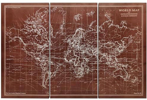 HOMCOM Cuadros en Lienzo Trípticos de Mapamundi Vintage a Mano 120x60 cm