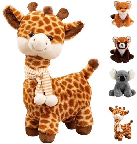 AUNGCSHE Giraffe Kuscheltier, Giraffe Plüschtier mit Schal, Kuscheltiere Süß, Flauschiges Stofftier zum Kuscheln und Spielen, Geburtstagsgeschenk für Kinder(Giraffe)