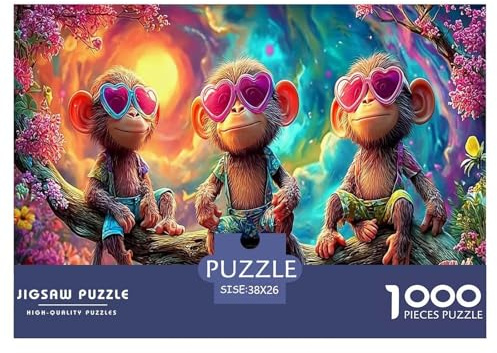 Puzzle Monitos de Amor 1000 Piezas para Adultos – Monos (Gafas de Sol & Rama) Papel Reciclado, Actividad Divertida para el Hogar, Gran Idea de Regalo 38x26cm/1000pcs