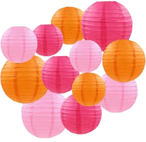 Luxorium 12 Farolillos de Papel Redondos Naranja Rosa Rosa Oscuro Decoración para Bodas Cumpleaños Jardín