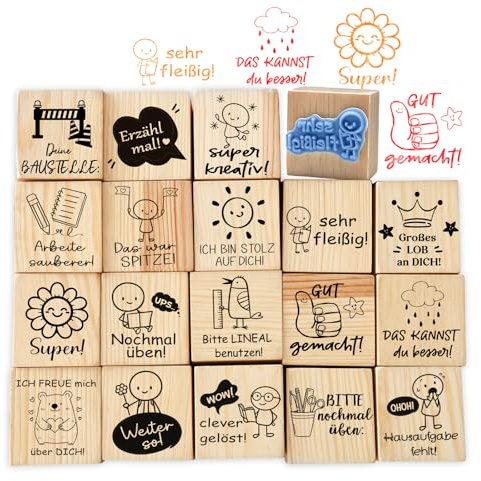 18 Holz Stempel Set für Lehrer, Belohnungsstempel Schule – Motivstempel | Stempelset Lehrer Lobstempel Kinder für Hausaufgaben & Schulhefte, zur Motivation, Feedback 2026 Neue Designs