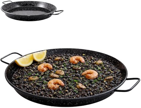 TWO TIGERS | Paellera Para Inducción Vitrocerámica y Gas | 34 cm de Diámetro | De 5 a 6 Raciones | Para Hostelería Restaurantes Hoteles | Acero Esmaltado Resistente Fácil de Limpiar