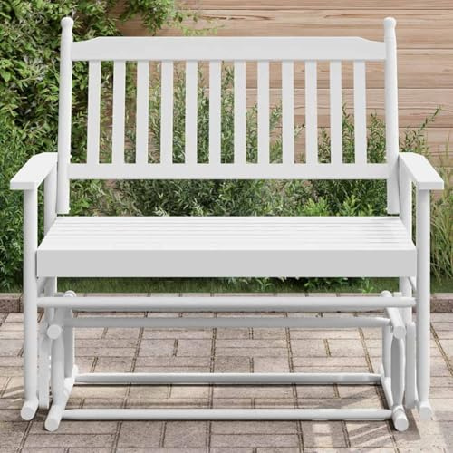 LoogCape Vit gungbänk av massivt trä kartong 118 x 70 x 104,5 cm med ergonomisk design, vattentät lackering, perfekt för trädgård, terrass, vinterträdgård