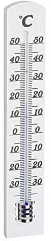 TFA Dostmann termometro analogico per interni, 12.1003.09, termometro ambiente, alta precisione, in legno di faggio, bianco