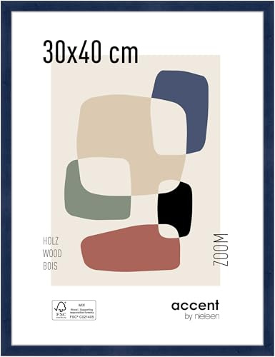 accent by nielsen Holz Bilderrahmen Zoom, 30 x 40 cm, Dunkelblau | Holz Fotorahmen im Hoch- & Querformat zum Aufhängen Dunkelblau matt Echtglas