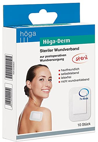 Höga Derm, steriler Wundverband, hautfreundlich, latexfrei und selbstklebend, 100 x 70 mm, 10 Stück, gebrauchsfertiges Pflaster