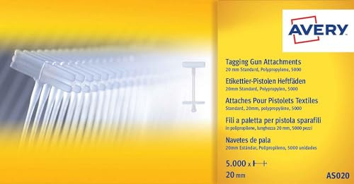 Avery España AS020 Hilos de paleta para pistola de etiquetas de 20mm, polipropileno, 5000 piezas, fijación rápida y segura en tejidos