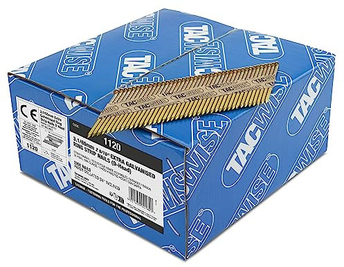 Tacwise 1120 Extra Verzinkte Rahmennägel 3,1 / 65 mm, D‘-Kopf, Ringschaft, mit 34° Neigung, Papiergebunden, Packung mit 2200 Stück
