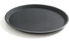 HENDI Plateau de Service Rond, Surface antidérapante, ⌀350x(H) 22mm, Noir, Fibre de Verre et Caoutchouc
