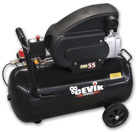 CEVIK PRO - CA-PRO55 - Compresor Aire Portatil Monoblock - 90 dB - 50 litros - 2HP - Máx 8 Bar - 195 l/min - Con Aceite - Dos Salidas Aire - Compacto y Portátil - Compresor de Pintura y Neumática