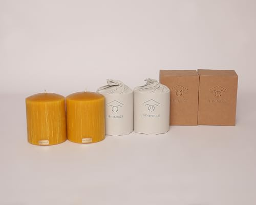 BienenBude I Bienenwachskerzen I 2 Stück 10 x 8 cm I Handgefertigte Stumpenkerzen I Direkt vom Imker