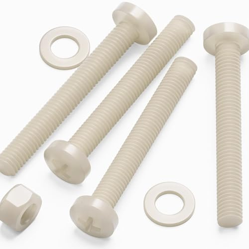 50x naturfarbene Nylon-Maschinenschrauben M5 x 40mm + Muttern/U-Scheiben | Stabile Schrauben, korrosionsfrei, elektrisch isolierend und nicht magnetisch, mit Kreuzschlitz
