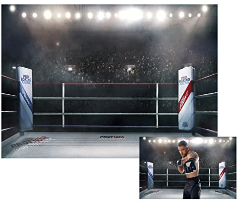 BELECO 2.1x1.5m Fond de Ring de Boxe en Tissu, Public Flou et lumières du Stade, arrière-Plan de Photographie d'arène, décoration de fête d'anniversaire, arrière-Plan de Photo