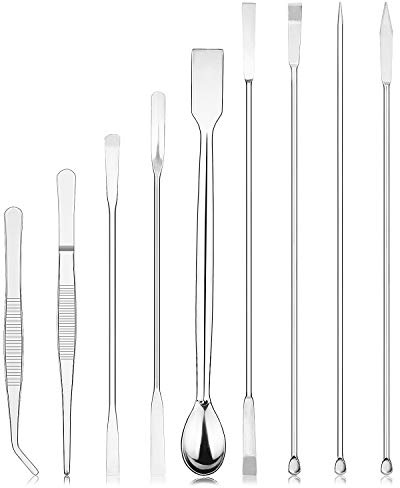 stonylab 9 piezas Set de Micro Cuchara y Espátula de Laboratorio, Acero Inoxidable Doble Punta Espátulas de Laboratorio Cucharas de Muestreo Micro Scoopulas Conjunto de Ponderación con Pinzas