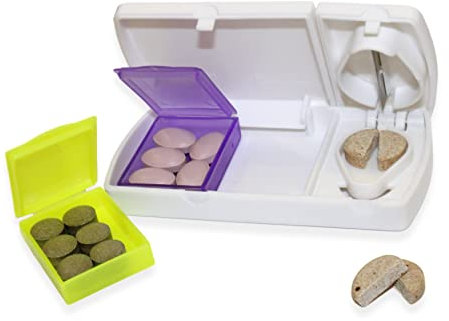 JB-STYLE Portapillole Giornaliero con Taglia Pastiglie - Porta Medicine da Viaggio - Porta Pillole da tasca e Taglia Pillole di Precisione