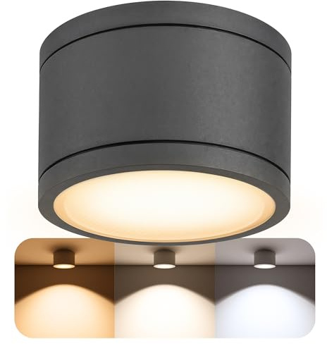 SSC-LUXon CELI-WX - Foco de baño (IP44, para exterior y baño, con bombilla LED GX53, 3 W, luz blanca cálida, 230 V, redondo), color gris
