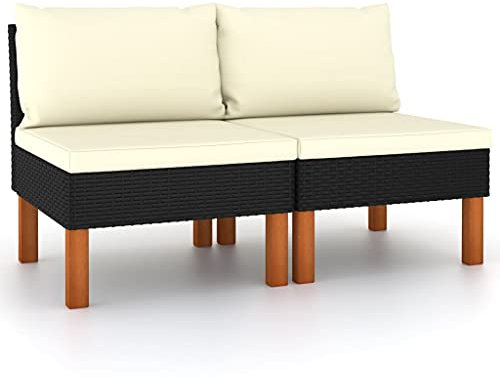 vidaXL 2X Eukalyptusholz Massiv Mittelsofa Sofa Lounge Gartensofa Einzelsofa Gartenmöbel Loungesofa Gartensessel Garten Terrasse Poly Rattan