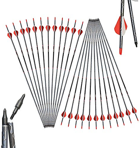SHARROW 6/12/24 Carbon Pfeile 32 Zoll Pfeile für Bogenschießen Jagd Bogen Pfeile Spine 500 Jagdpfeile mit Kunststoffbefiederung für Recurvebogen Compoundbogen Langbogen Pfeil Und Bogen (24 pcs)