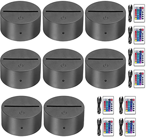 LED Light Base, 8-Pack 3D Night LED Light Lamp Base, Large Size Base Includes Remote Control + USB Cable, 16 Colors Decoration Maison Decorative Lights for Bedroom Child Room Living Room Bar (Black)