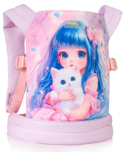 HappyVk- Mochila Portamuñecas de Juguete para Niños Pequeños, Porta Muñecas- Muñeca Transporte Delantera y Trasera- con Bordado de Gatito