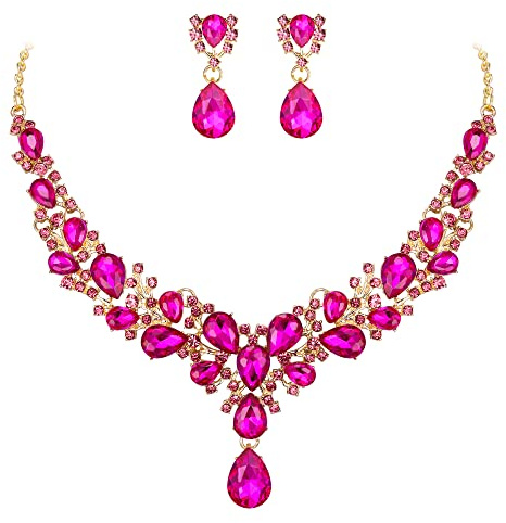 EVER FAITH Cristalli austriaci Sposa Set di gioielli da damigella d'onore, Elegante Fiore Cluster Acqua Goccia Dichiarazione Collana Orecchini pendenti Set per Donne
