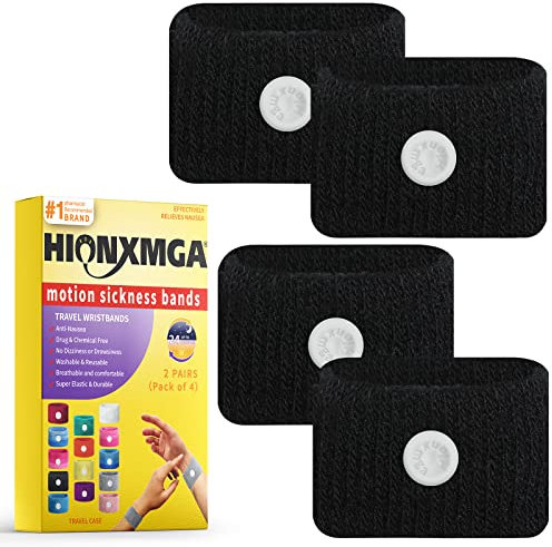 HIONXMGA 2 Pairs Travel Sickness Bands for Motion Nausea Relief – Acupressure Wristbands for Car, Boat, Flight & Morning Sickness – Reusable & Comfortable Travel Essentials for Adults & Kids