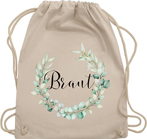 Turnbeutel Rucksack - JGA Junggesellenabschied Frauen - Braut - Blumenkranz Eukalyptus - Unisize - Naturweiß - baumwolle brauttaschen bachelorette party beutel junggesellinnenabschied outfit