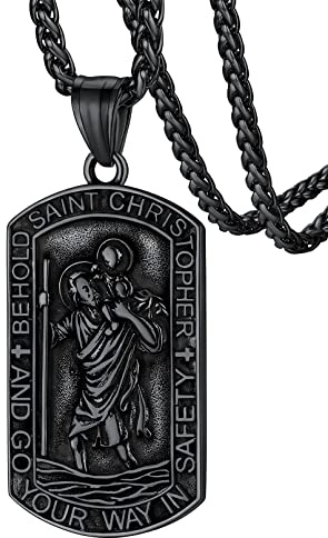 FaithHeart Christophorus Kette für Herren Jungen, Edelstahl Halskette mit Hundemarke Anhänger, Heiliger Christophorus fürs Auto Kette, Geschenk für Freunden Ehemann
