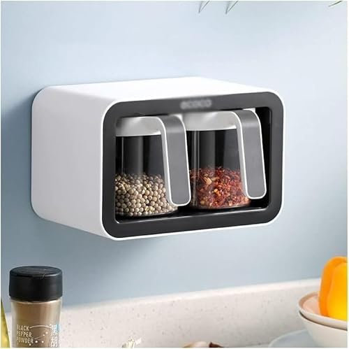 Dispensador de condimentos, caja de condimentos, juego de estante for especias for montaje en pared, azucarero, salero, tarros de condimentos, cucharas, suministros de cocina, caja de almacenamiento f