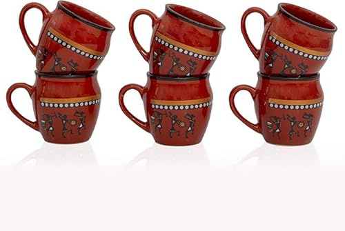 Juego de 6 tazas de café tradicionales hechas a mano de Kulhar Kulhad Chai Tea Cantaritos con acabado brillante, arcilla, terracota, estudio artesanal, cerámica, barro, marrón, apto para alimentos,