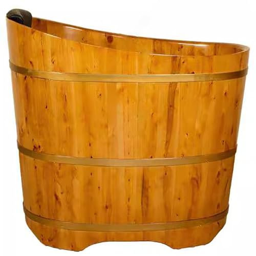 MegLob Kompakte Freistehende Holzbadewanne, Kleines Mobiles Massivholz -Einweichen -Spa Stand Allein Badewannen, Klassische Ovale Form Freistehender Tiefe Tiefenbadewanne,Dark