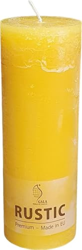 Gala Marken Rustik Stumpen Kerze - Goldgelb - 19 x 6,8 cm - Dekorative Kerze - Lange Brenndauer - Unparfümiert - Natürliches Pflanzenwachs - Ohne Palmöl - Advent - Weihnachten - Kerzen