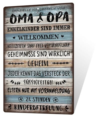 Putuo Decor Metallschild Oma & Opa Hausregeln Enkelkinder Willkommen Vintage Blechschild Großeltern Deko Lustige Familiensprüche Wanddeko