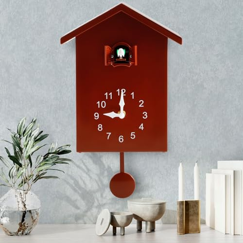 Eummy Kuckucksuhr mit Chimer Minimalistische Kuckucksuhr mit Pendel Zarte Kuckucksuhr Vogelhaus Batteriebetriebene Kuckucksuhr Wanduhr für Wandkunst Zuhause Wohnzimmer Küche Büro Dekoration