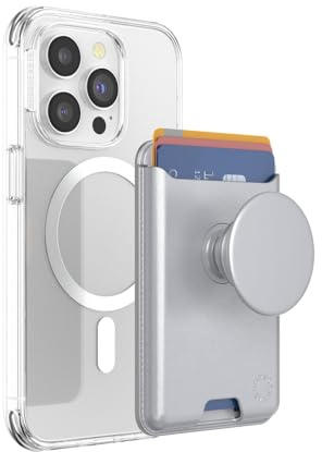 PopSockets: PopWallet per MagSafe - Con presa - Include anello adattatore per MagSafe - Sottile portacarte riposizionabile per smartphone e custodie - SoftGoods - Silver