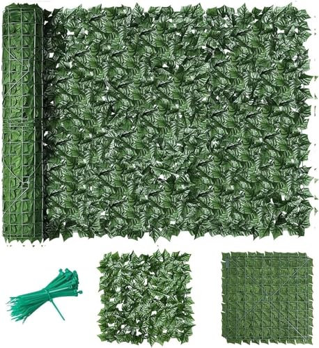 Yoeoefuo Efeu Sichtschutz Terrasse Gartenhecken Balkon Künstliche Hecken 1x1m 1x5m 1x10m Künstliche Pflanzenwand Gartensichtschutz Schattennetz Grüner Zaun Sichtschutzwände(Color:Style 1,Size:1x10m)