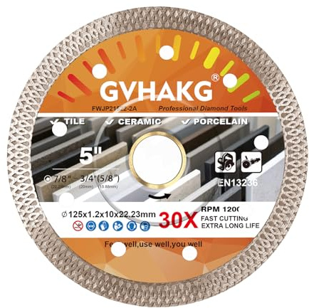 GVHAKG Diamant Trennscheibe 125 mm,Dünne Diamantscheibe Flexscheibe Fliesen | Fliesen Trennscheibe 125mm Trennen Und Schneiden Fliese Feinsteinzeug Granit Marmor (125 x 22,23mm)
