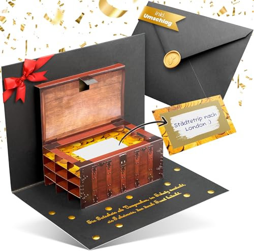 BASICBIRD Gutschein zum Selberausfüllen als PopUp Schatztruhe, Gutschein Karte Geburtstag mit Rubbelkarte, Gutscheine zum selber ausfüllen, Gutscheinkarten zum selbstausfüllen, Geburtstage, Geschenke