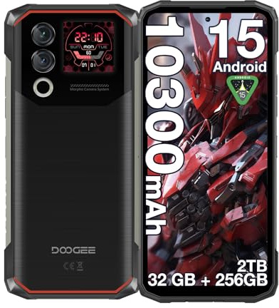 DOOGEE Blade10 Max Telephone Portable Incassable, 10300mAh, 90Hz 6.56” HD+ & 1.54” Écran Arrière, 32GB+256GB/2TB, 50MP Caméra, Android 15 Smartphone Incassable, 3 Fentes pour Carte/NFC/OTG/IP68, Noir