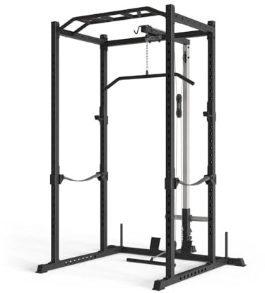 ATLETICA R5-Vega Power Rack | Power Cage con tirante | Multi Grip Barre per trazioni di sicurezza, J-Hooks & Weight-Pins | Altezza 213 cm | Disponibile in due altezze misura 195 cm