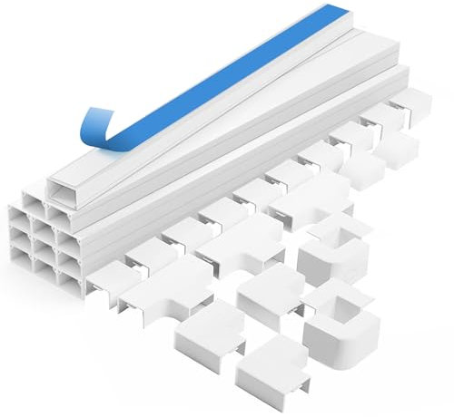shinfly 4.8m Cable Trunking, Trunking for Electric Cables, Cable Cover, White Trunking for Hiding Cables, Self Adhesive Trunking for Wall, TV - White 15 mm x 10 mm