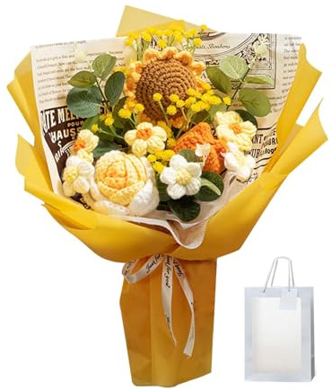 Amagogo Fiori all'uncinetto completati Bouquet lavorato a maglia Girasole fatto a mano all'uncinetto Rosa eterna per San Leggero, Arancione